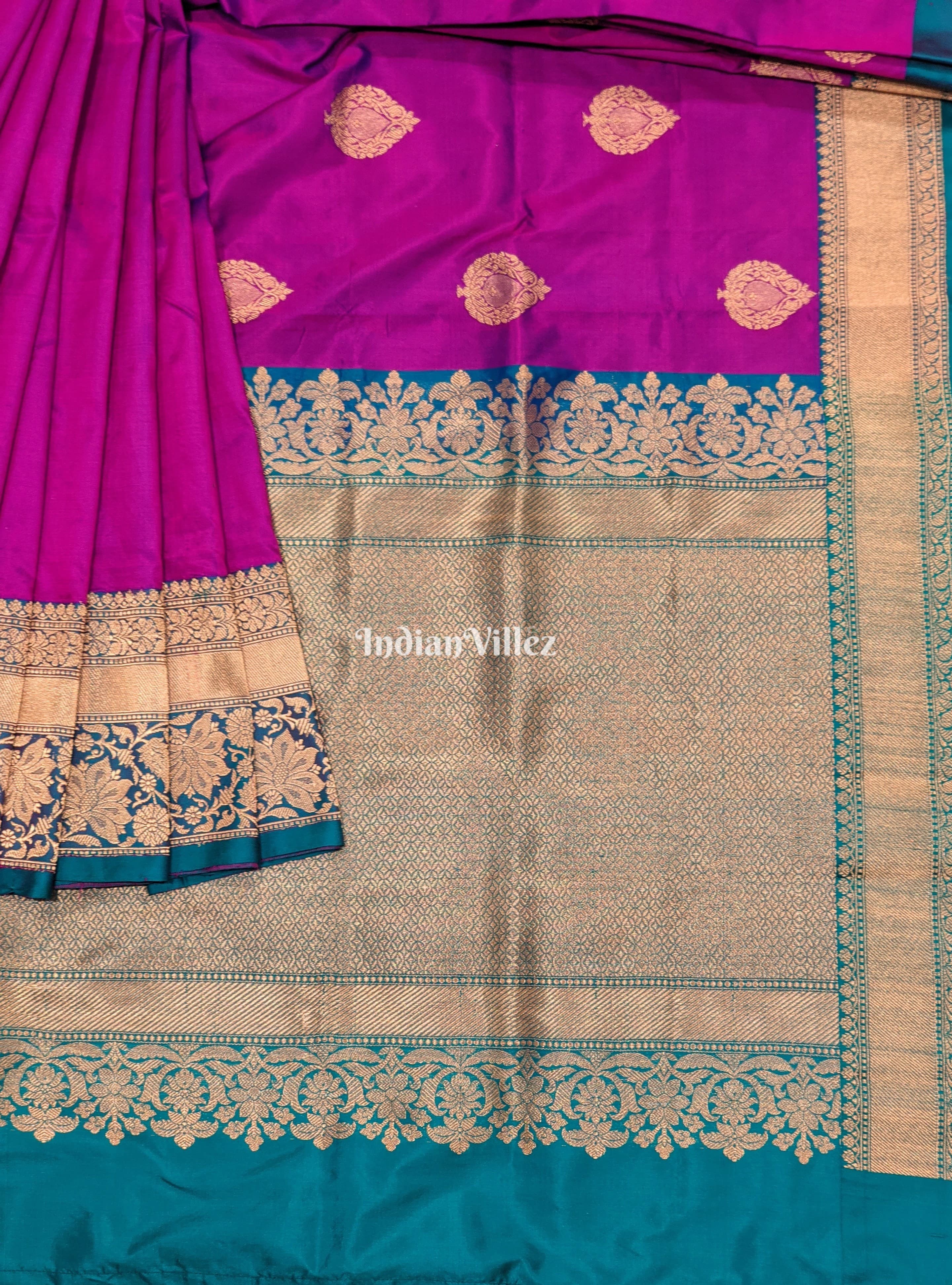 Purple Rama Green Pure Banarasi Katan Silk Saree