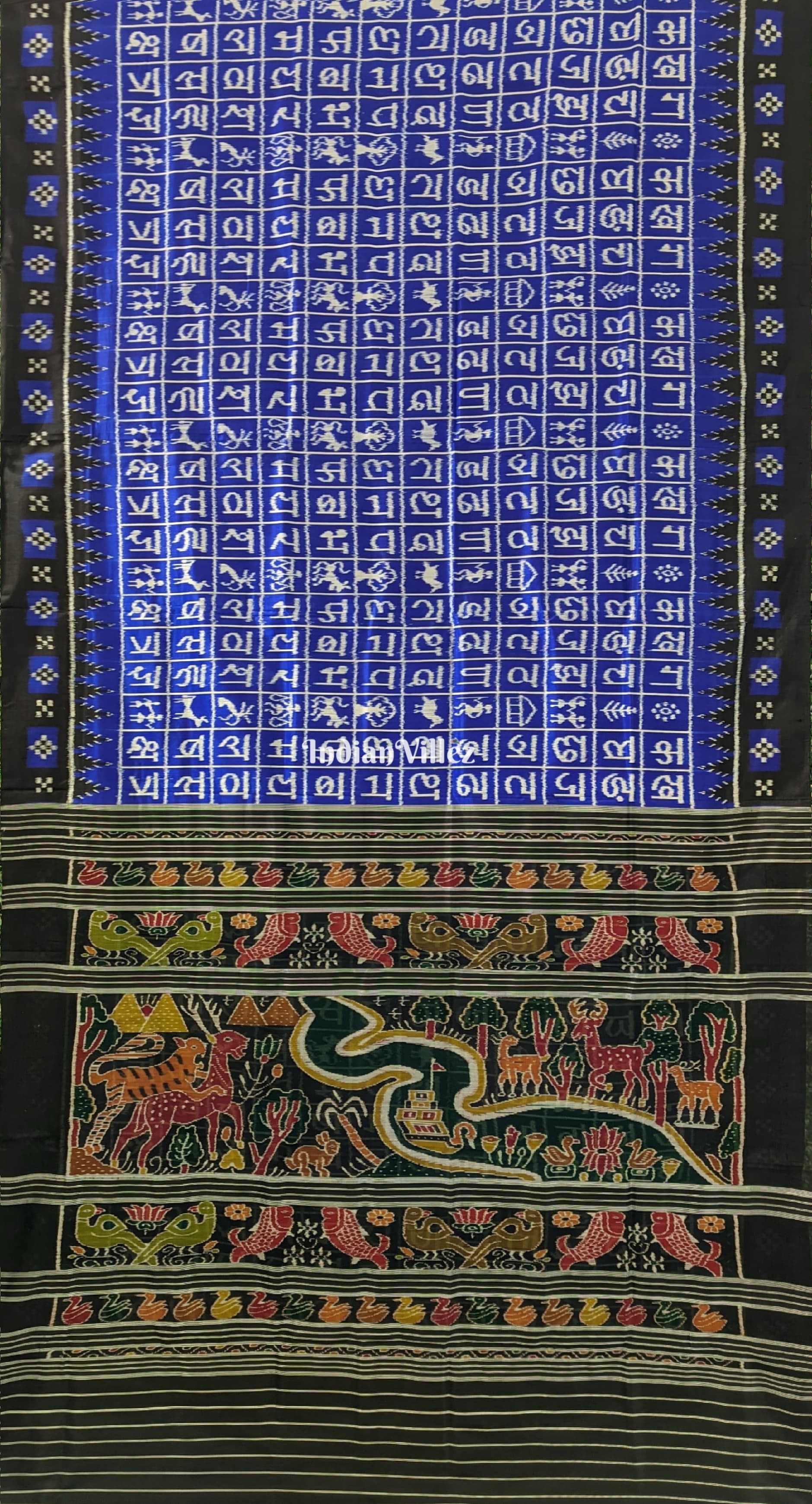 Blue Hindi Varnamala Contemporary Designer Silk Saree