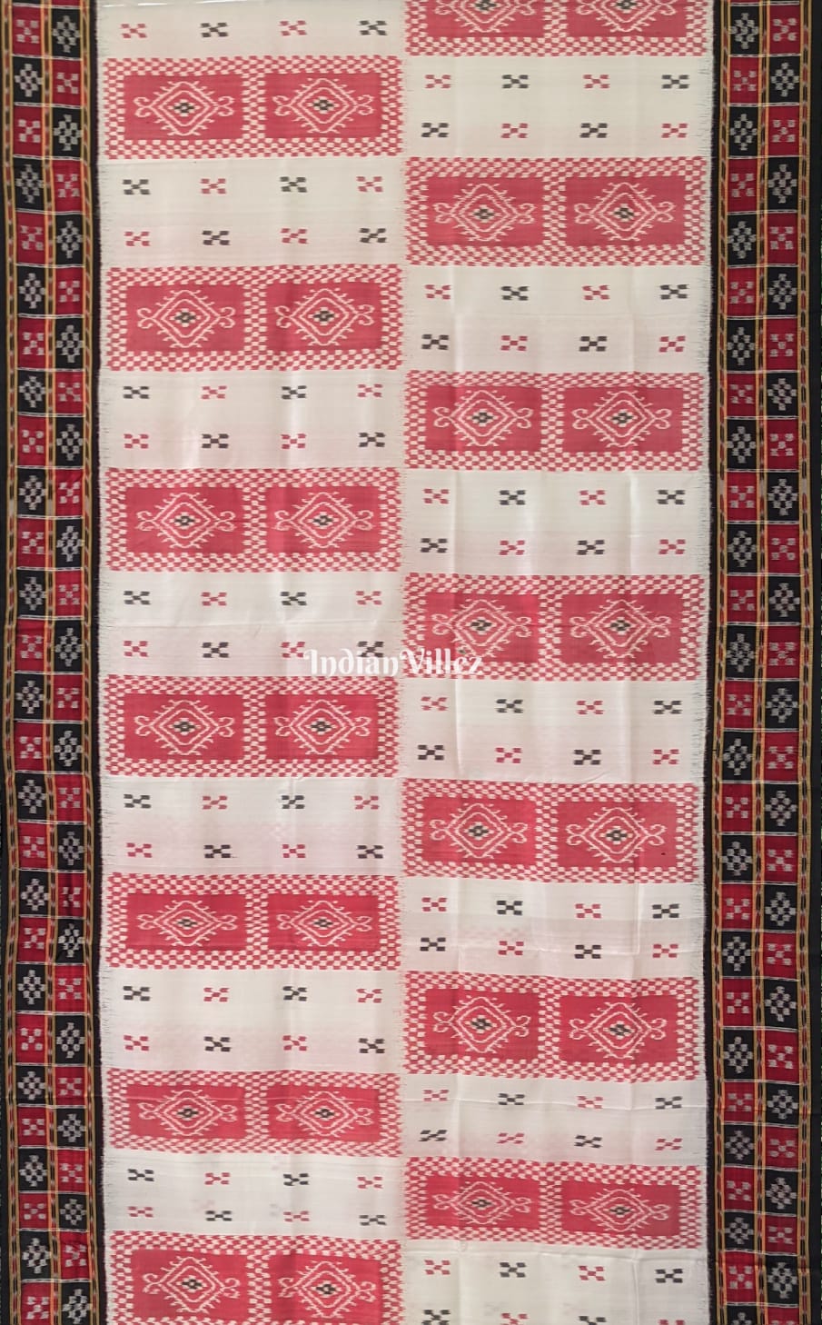 White Pasapali Odisha Ikat Khandua Silk Saree
