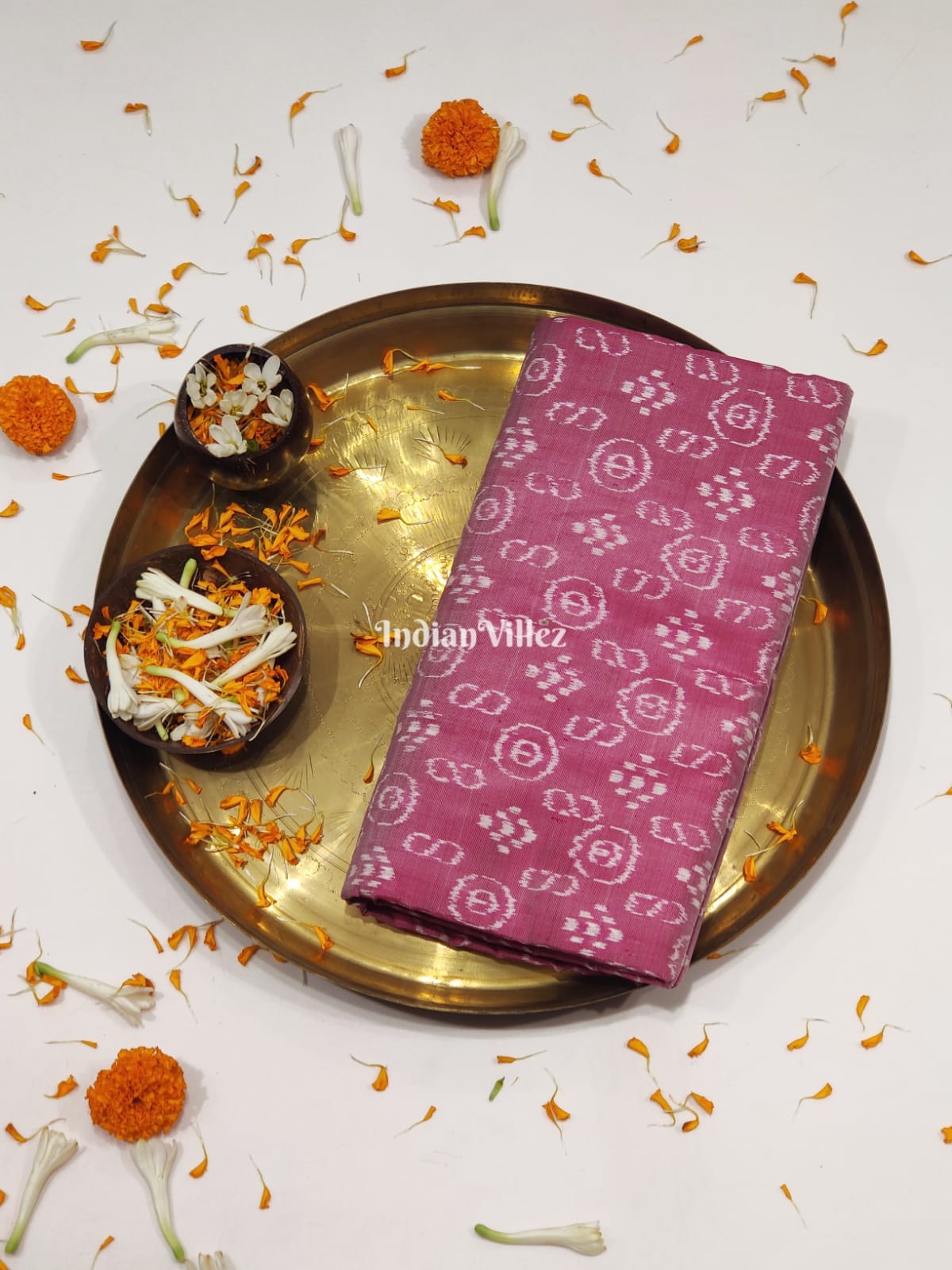 Peach Sambalpuri Ikat Silk Pastel Saree