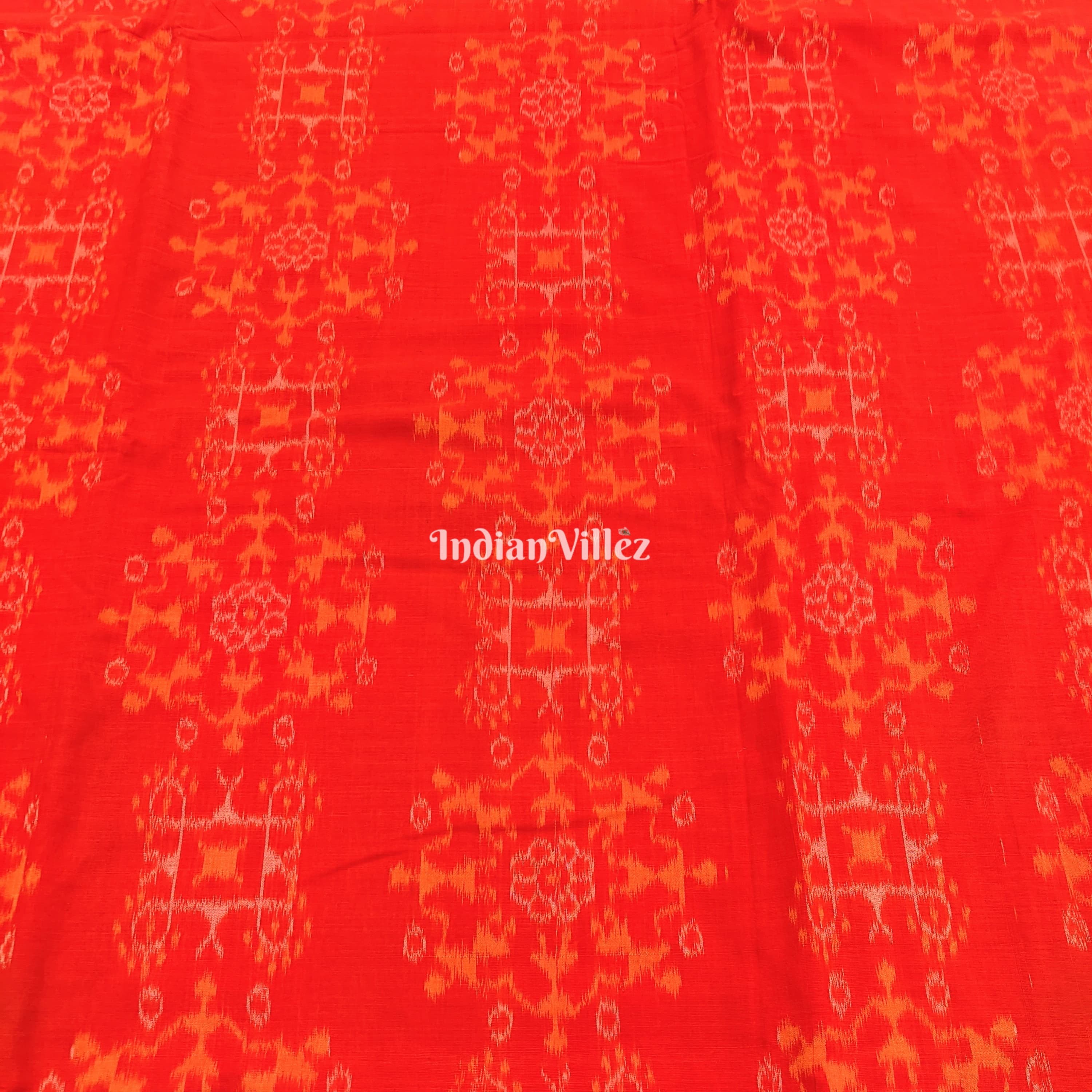 Orange Sambalpuri Ikat Cotton Fabric