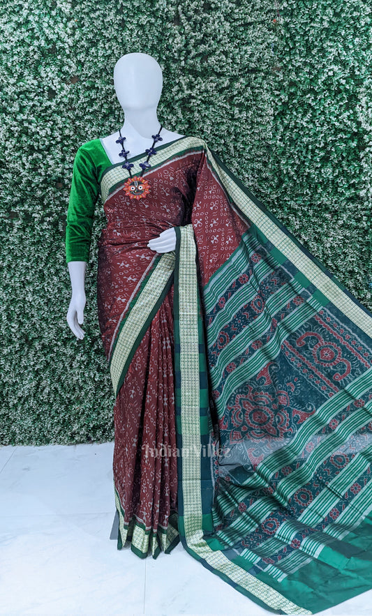 Red Green Tribal Theme Odisha Ikat Sambalpuri Silk Saree