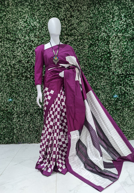 White Purple Odisha Ikat Pasapali Sambalpuri Silk Saree
