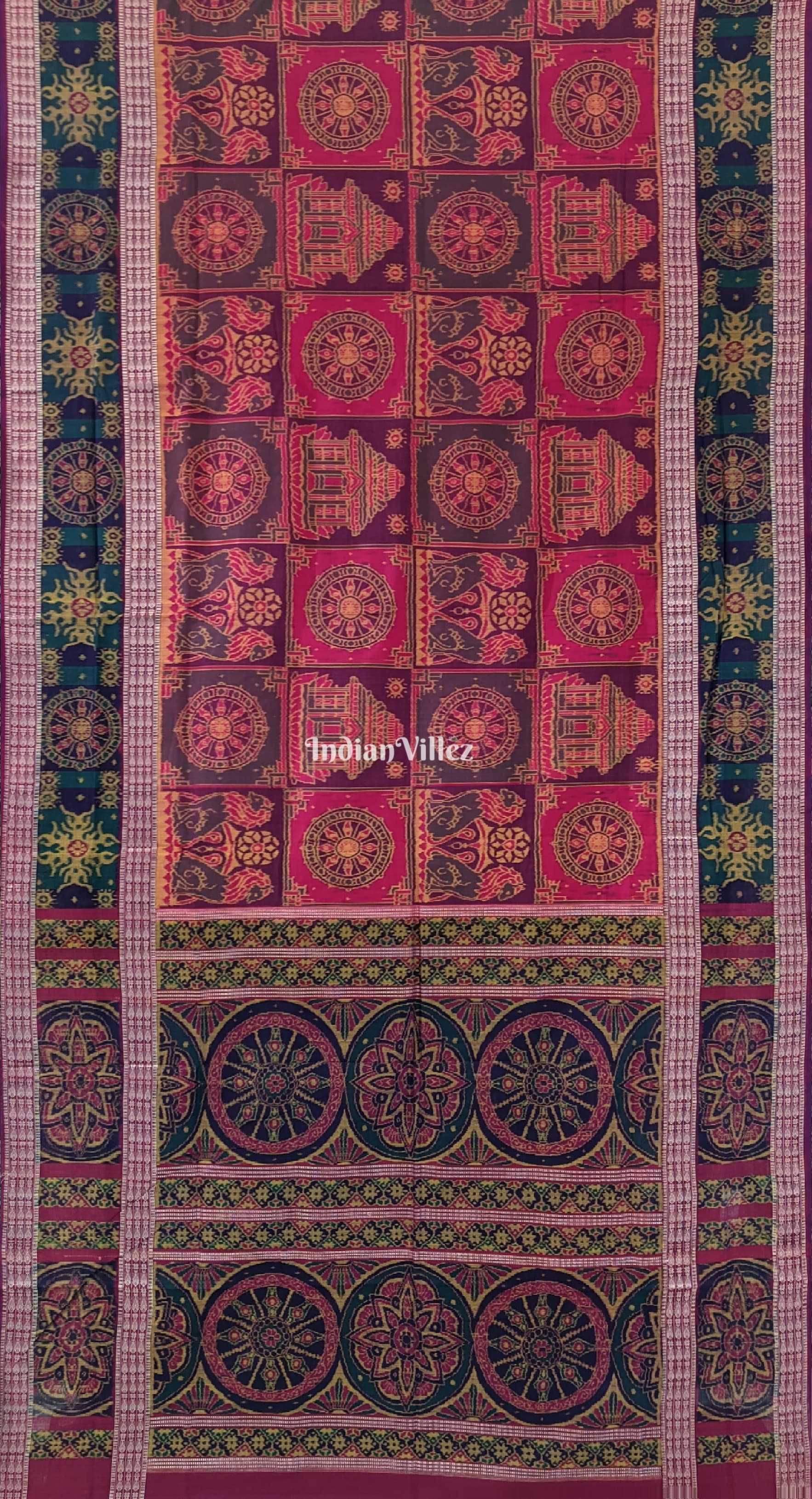Konark Sun Temple Theme Sambalpuri Pure Cotton Saree