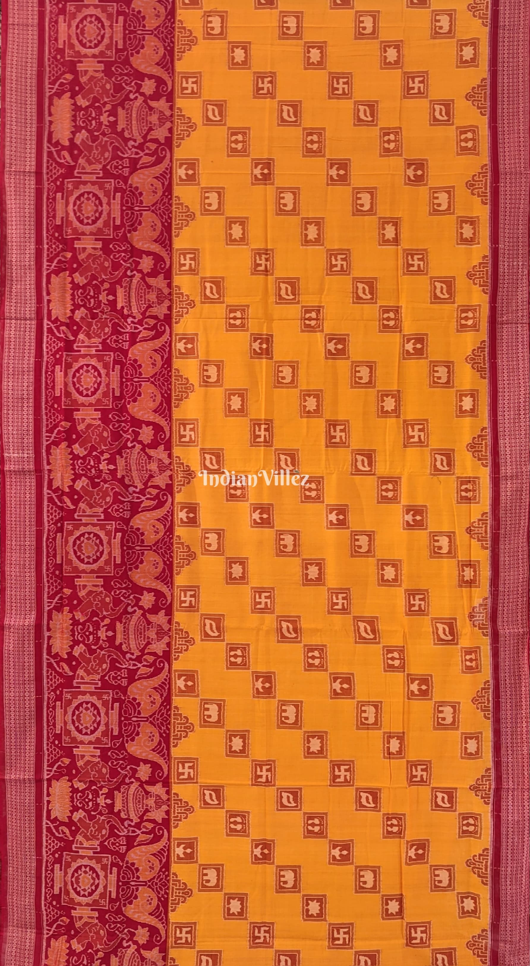 Yellow Base Manabasa Theme Sambalpuri Pure Cotton Saree