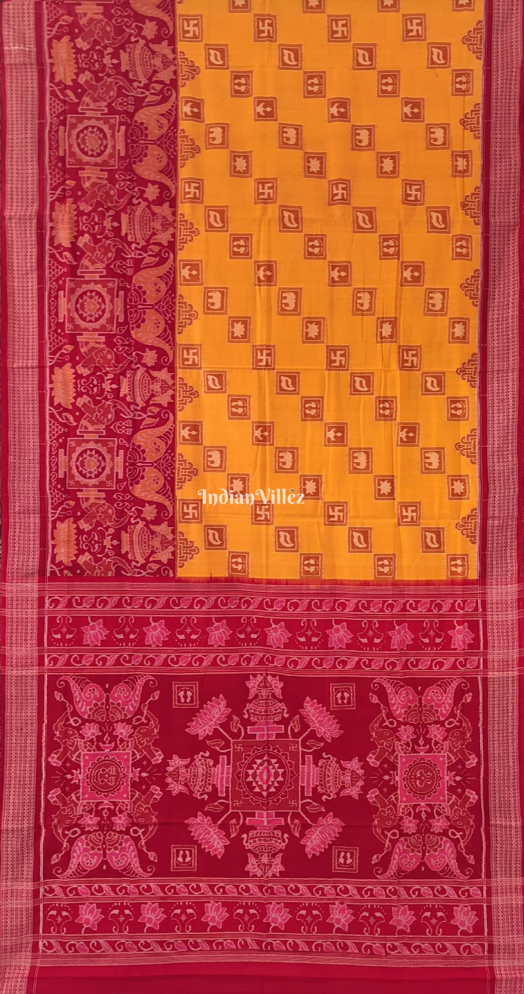 Yellow Base Manabasa Theme Sambalpuri Pure Cotton Saree