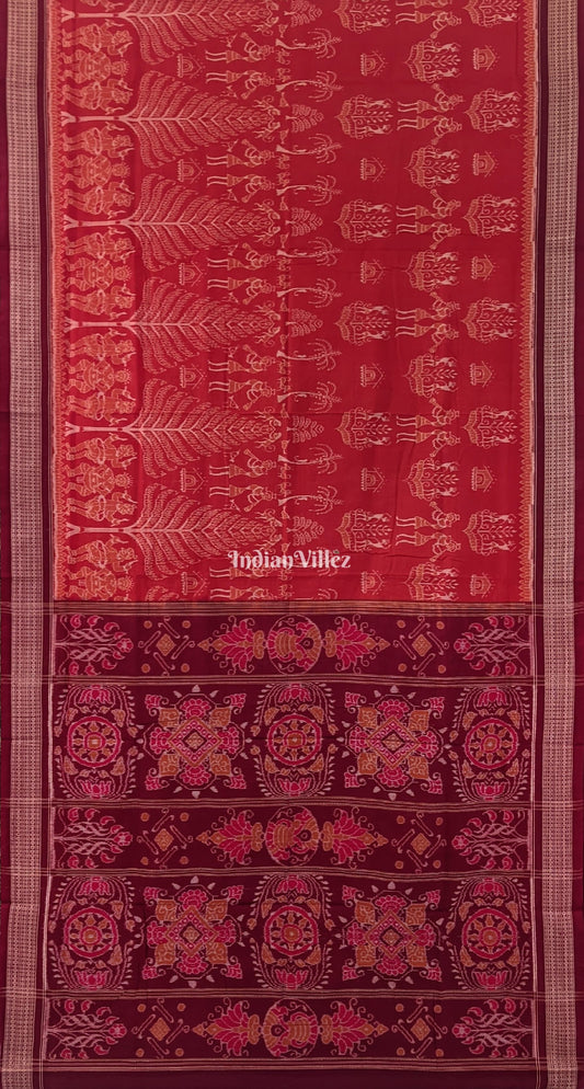 Brick Red Tribal Sambalpuri Pure Cotton Saree