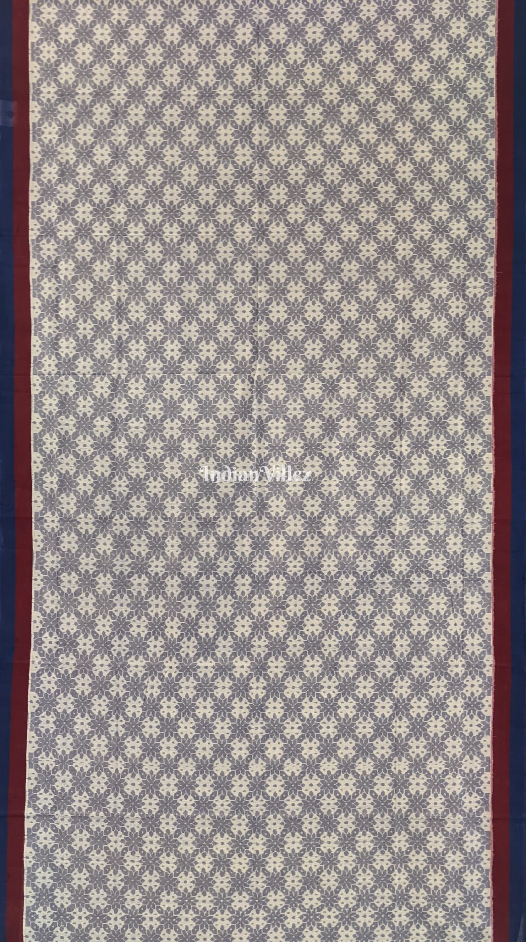 White With Blue Flower Design Pure Sambalpuri Cotton Saree