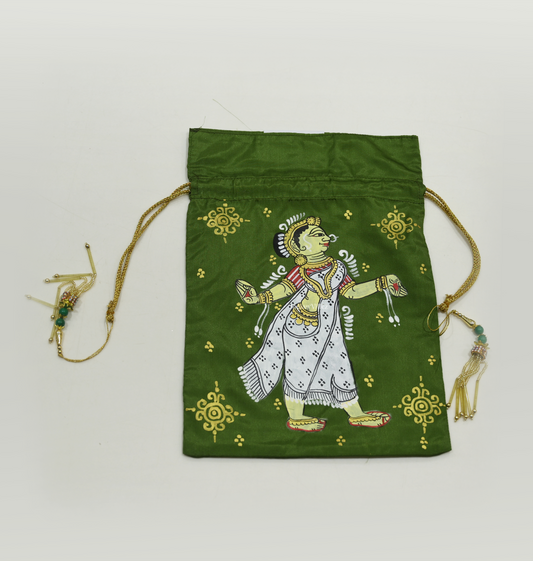 Forest Green Nartaki Hand-Painted Pattachitra Potli Bag