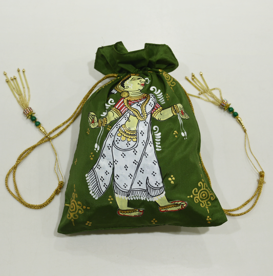 Forest Green Nartaki Hand-Painted Pattachitra Potli Bag