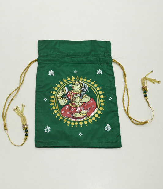 Rama Green Nartaki Hand-Painted Pattachitra Potli Bag