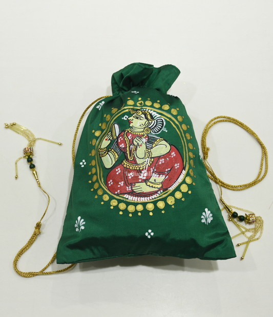 Rama Green Nartaki Hand-Painted Pattachitra Potli Bag