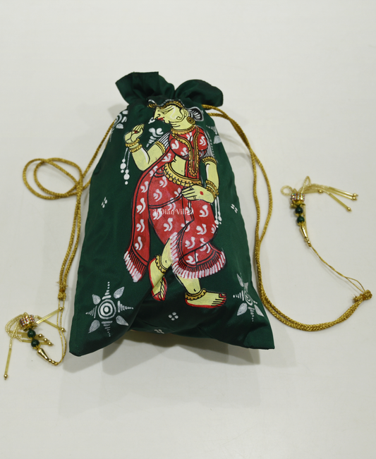 Bottle Green Nartaki Hand-Painted Pattachitra Potli Bag
