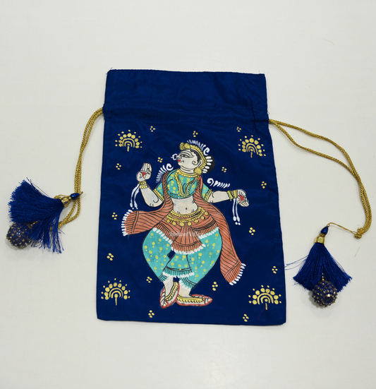 Blue Nartaki Hand-Painted Pattachitra Potli Bag