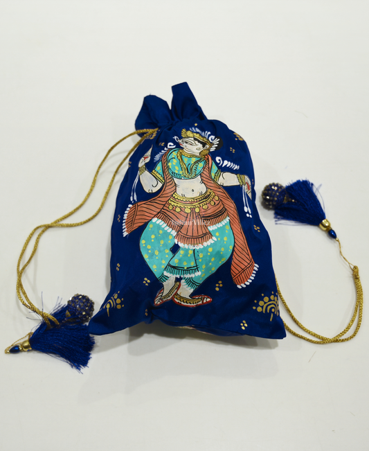 Blue Nartaki Hand-Painted Pattachitra Potli Bag