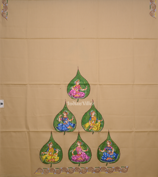 Beige Nartaki Theme Hand-Painted Pattachitra Kurti