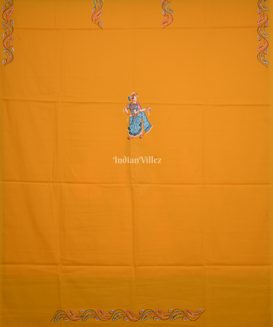 Yellow Krishna Raas Leela Hand-Painted Pattachitra Kurti