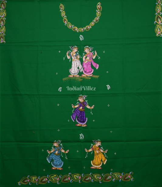 Green Nartaki Theme Hand-Painted Pattachitra Kurti