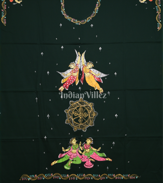 Bottle Green Nartaki Theme Hand -Painted Pattachitra Kurti