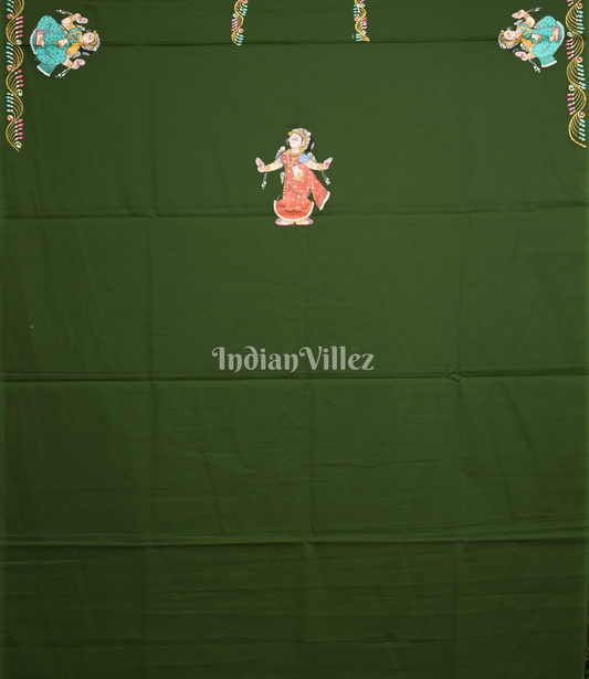 Bottle Green Konark Nartaki Theme Hand -Painted Pattachitra Kurti
