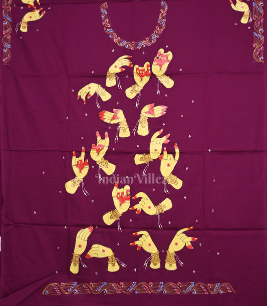 Purple Mudra Theme Hand-Painted Pattachitra Kurti (Unstitched)