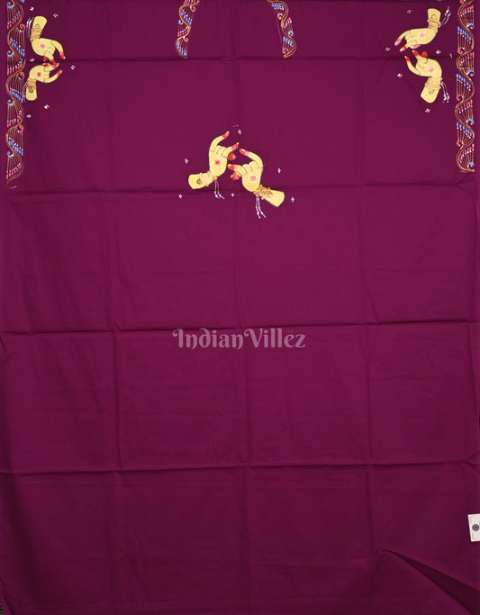 Purple Mudra Theme Hand-Painted Pattachitra Kurti (Unstitched)