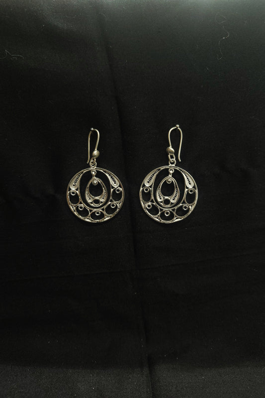Circle Silver Filigree Earring Set