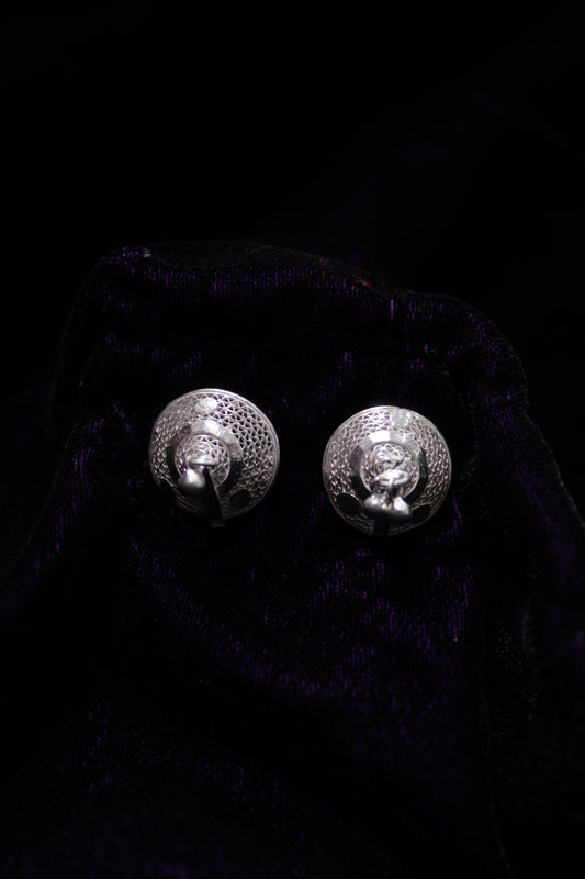 Cone Silver Bead Filigree Earring Stud