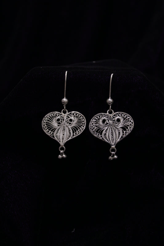 Butterfly in Heart Shape Silver Bead Filigree Earring