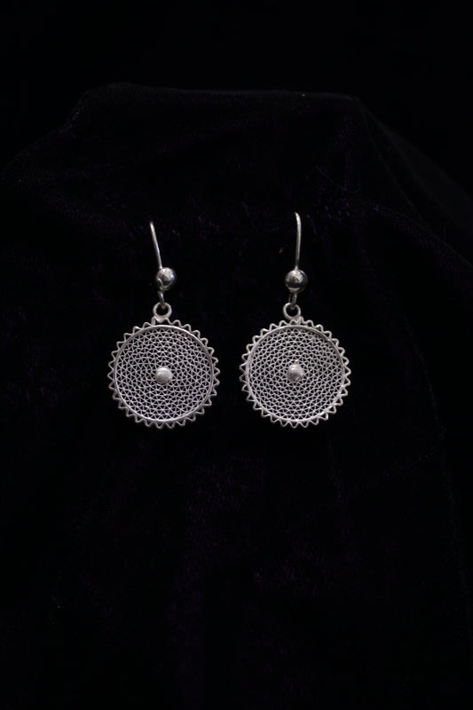 Circular Web Medial Silver Filigree Earring
