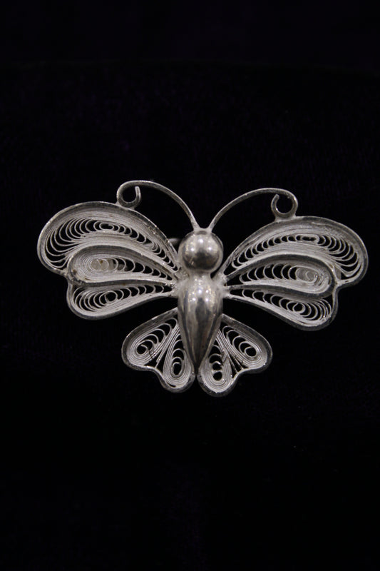 Butterfly Designer Silver Filigree Saree Pin