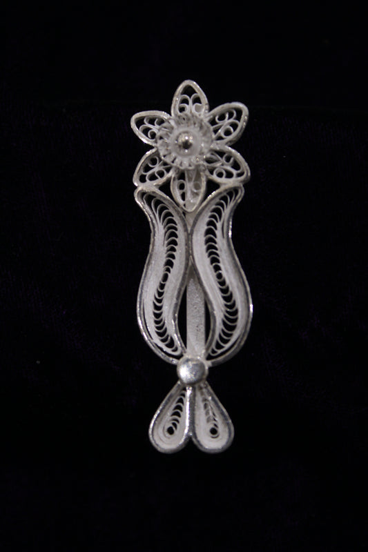 Tilak Designer Silver Filigree Saree Pin