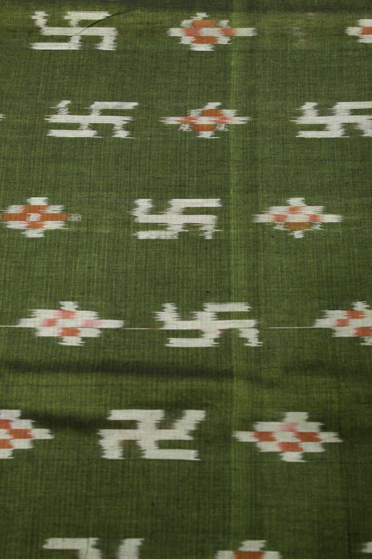Green Pasapali Swastik Sambalpuri Ikat Cotton Fabric