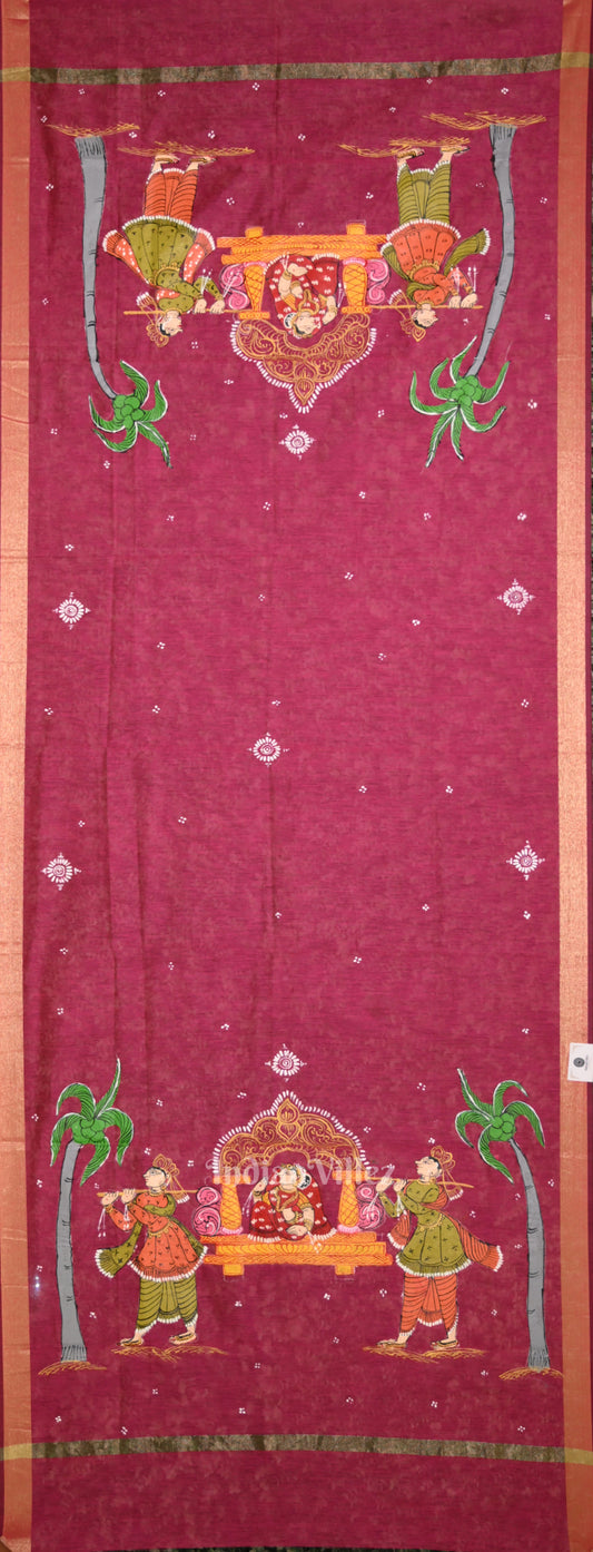 Rani Pink Doli Barat Hand-Painted Pattachitra Chanderi Dupatta