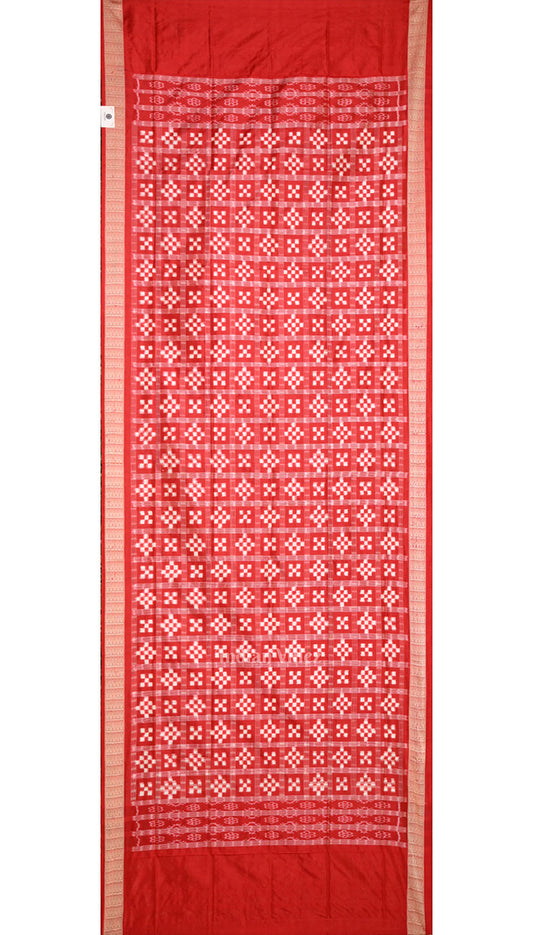 Red White Small Pasapali Theme Pure Sambalpuri Silk Dupatta