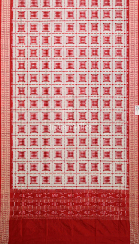 White Red Ashwin Theme Authentic Sambalpuri Silk Dupatta