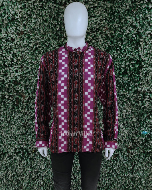 Purple Pasapali Odisha Ikat Cotton Kurta for Men