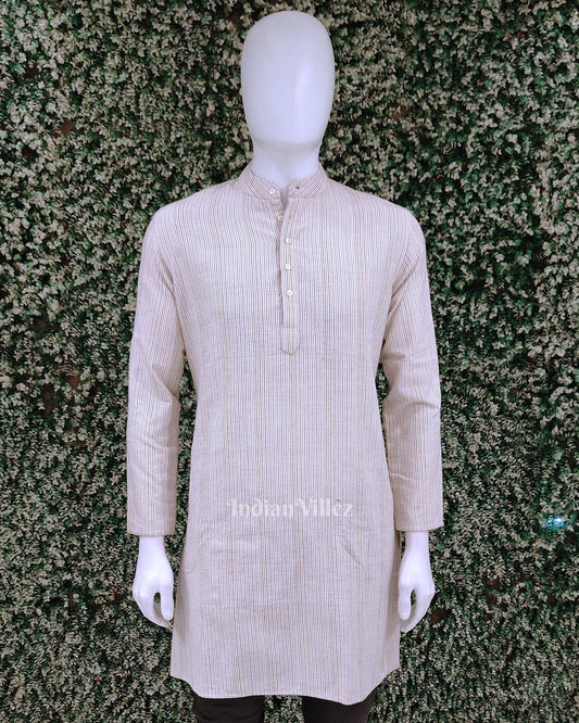 White Kotpad Ikat Cotton Kurta for Men