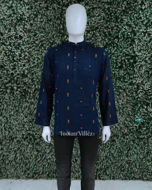 Blue Fish Motif Odisha Ikat Cotton Kurta for Men