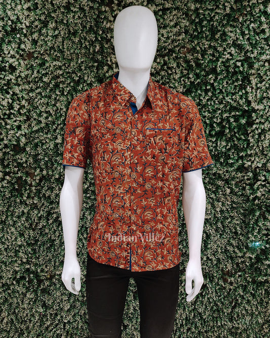 Maroon Dali Design Block Printed Half Sleeve Shirt for Men