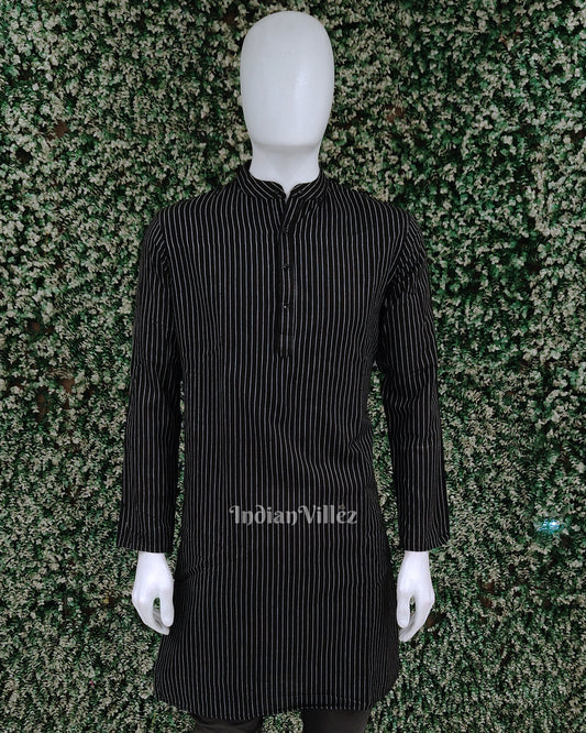 Black Stripped Odisha Ikat Cotton Kurta for Men