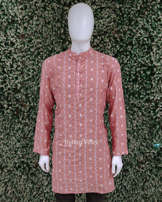 Peach Pink Tipa Design Odisha Ikat Cotton Kurta for Men