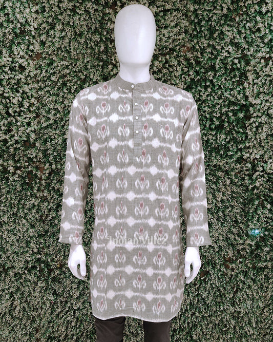 Grey Odisha Ikat Cotton Kurta for Men