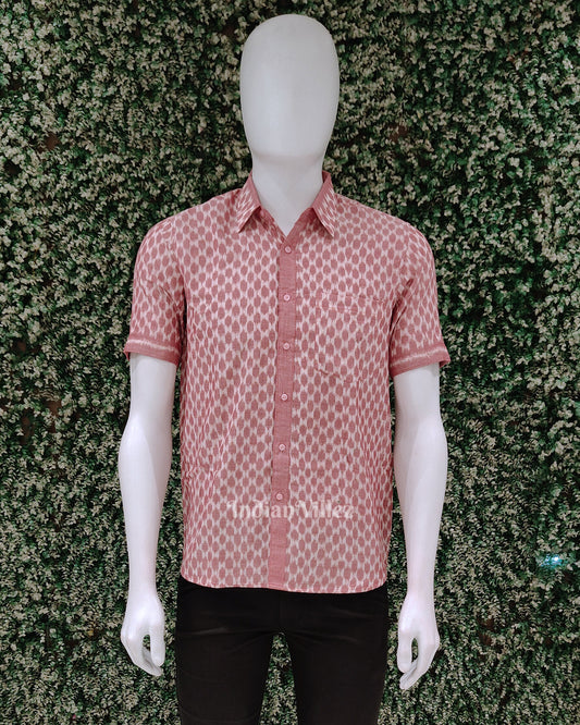 Peach Pink Odisha Ikat Cotton Half Sleeve Shirt for Men