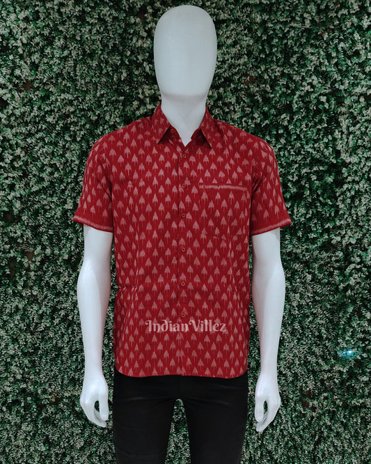 Red Odisha Ikat Cotton Half Sleeve Shirt for Men