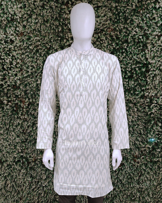 White Pochampally Ikat Cotton Kurta for Men