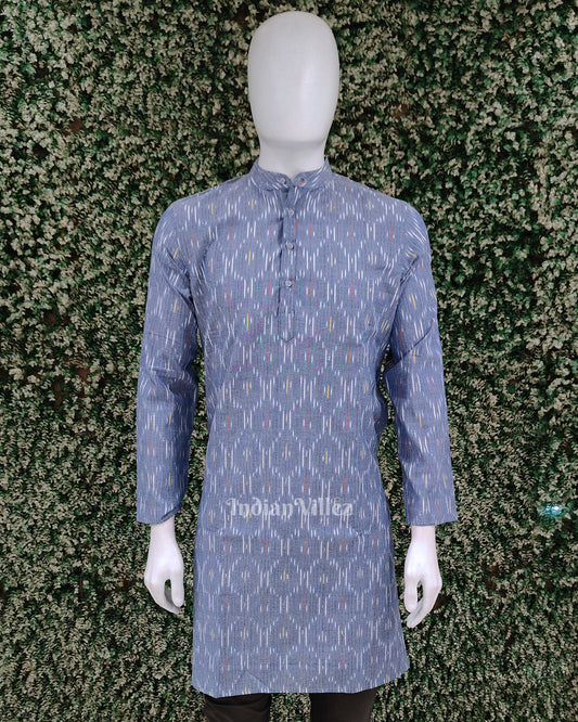 Surf Blue Handwoven Pochampally Ikat Cotton Kurta for Men