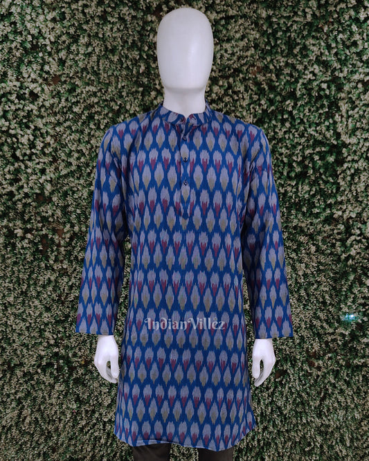 Blue Pochampally Ikat Cotton Kurta for Men