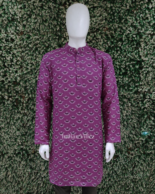Light Purple Diya Odisha Ikat Cotton Kurta for Men