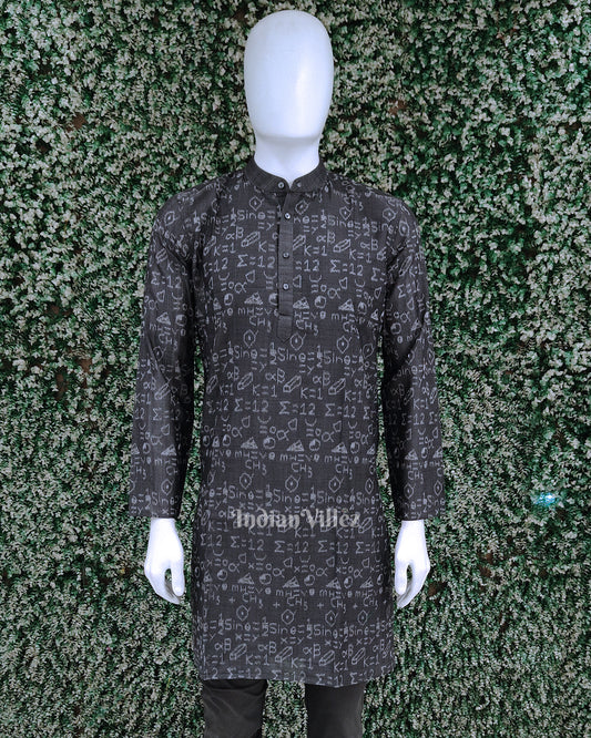 Black Chemical Formula Odisha Ikat Cotton Kurta for Men